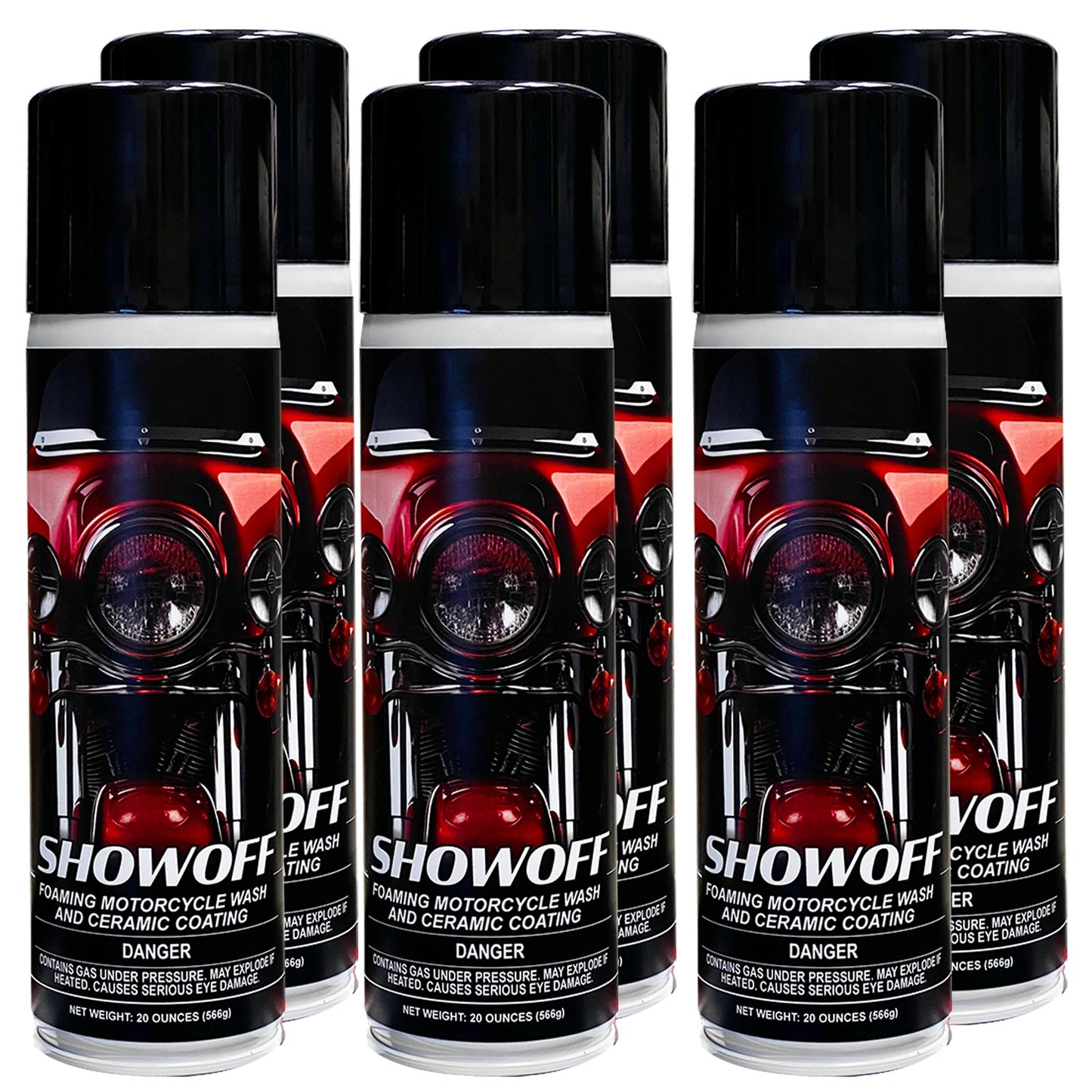 Six cans of Foaming Motorcycle Wash and Ceramic Coating