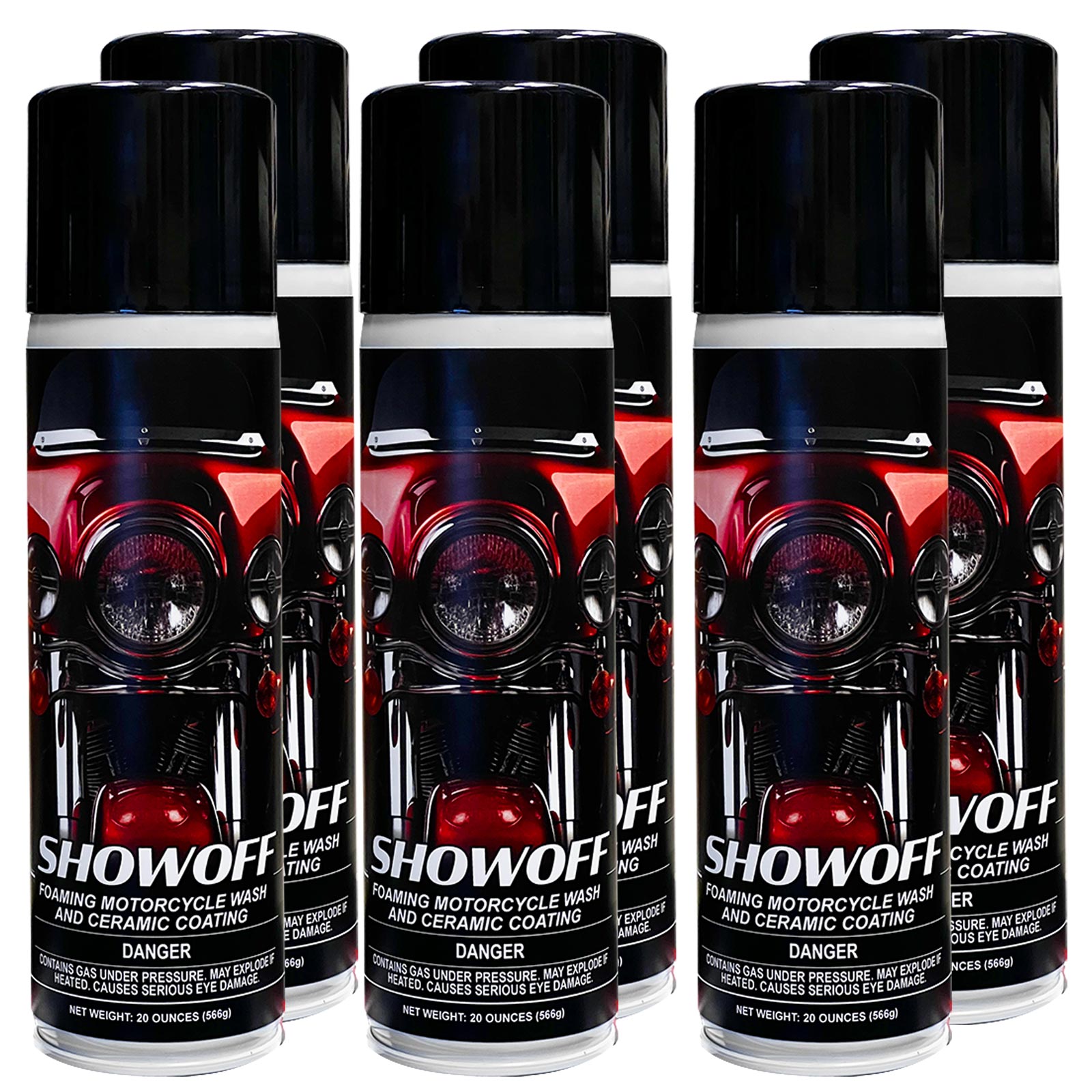 Six cans of Foaming Motorcycle Wash and Ceramic Coating